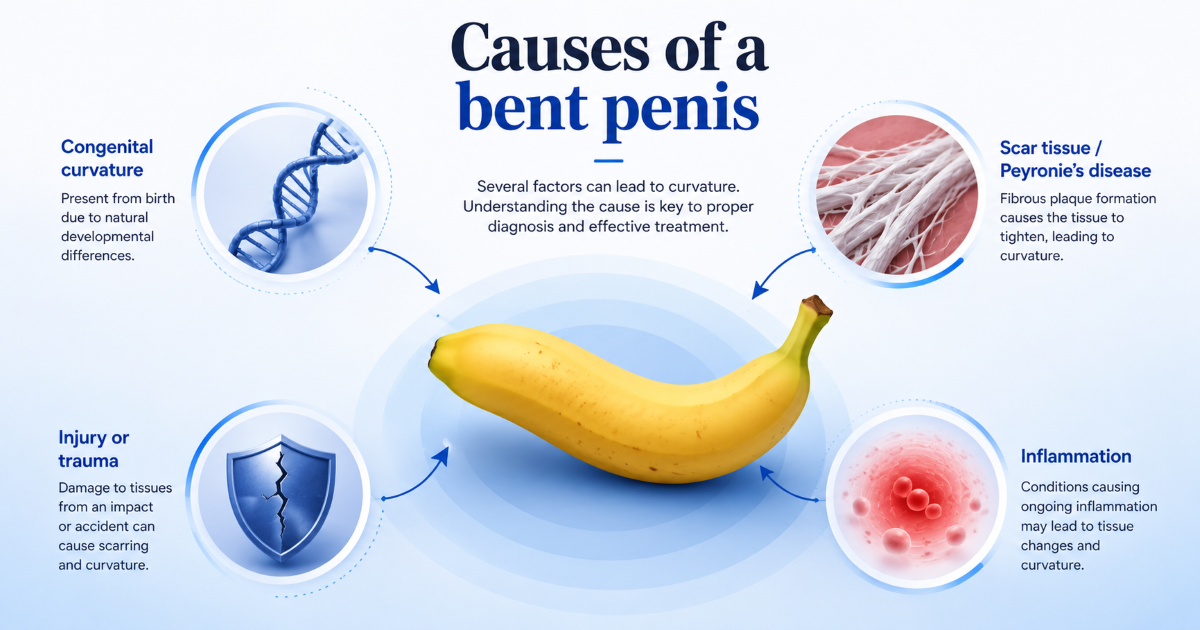 Risks and causes of a curved penis including Peyronie's disease