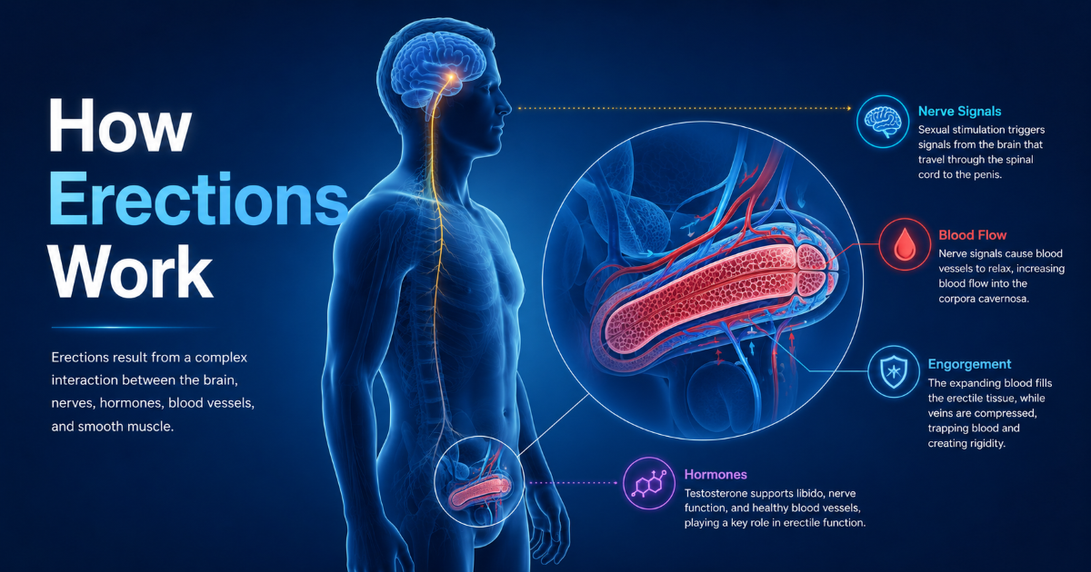 Erection mechanism and blood flow