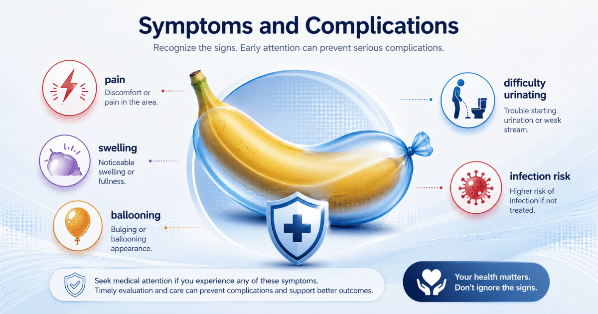 Phimosis symptoms and complications including pain inflammation scarring urinary problems and paraphimosis