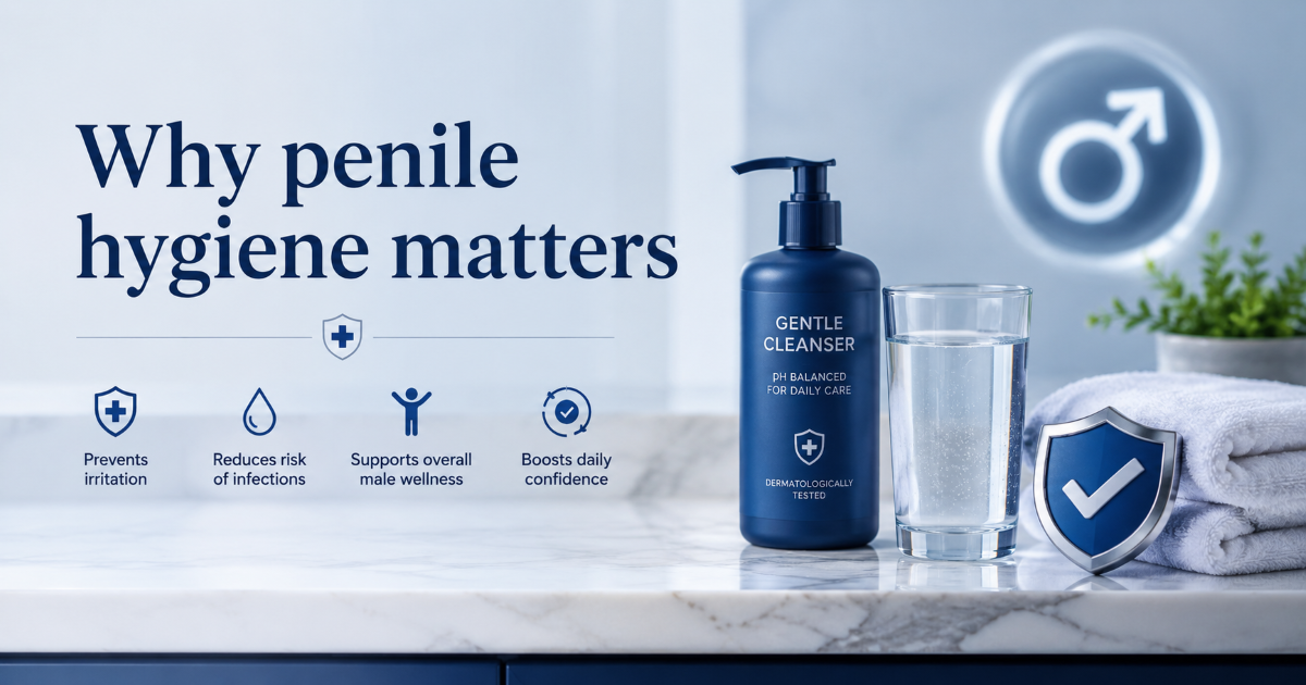 Men caring for penile hygiene and general health