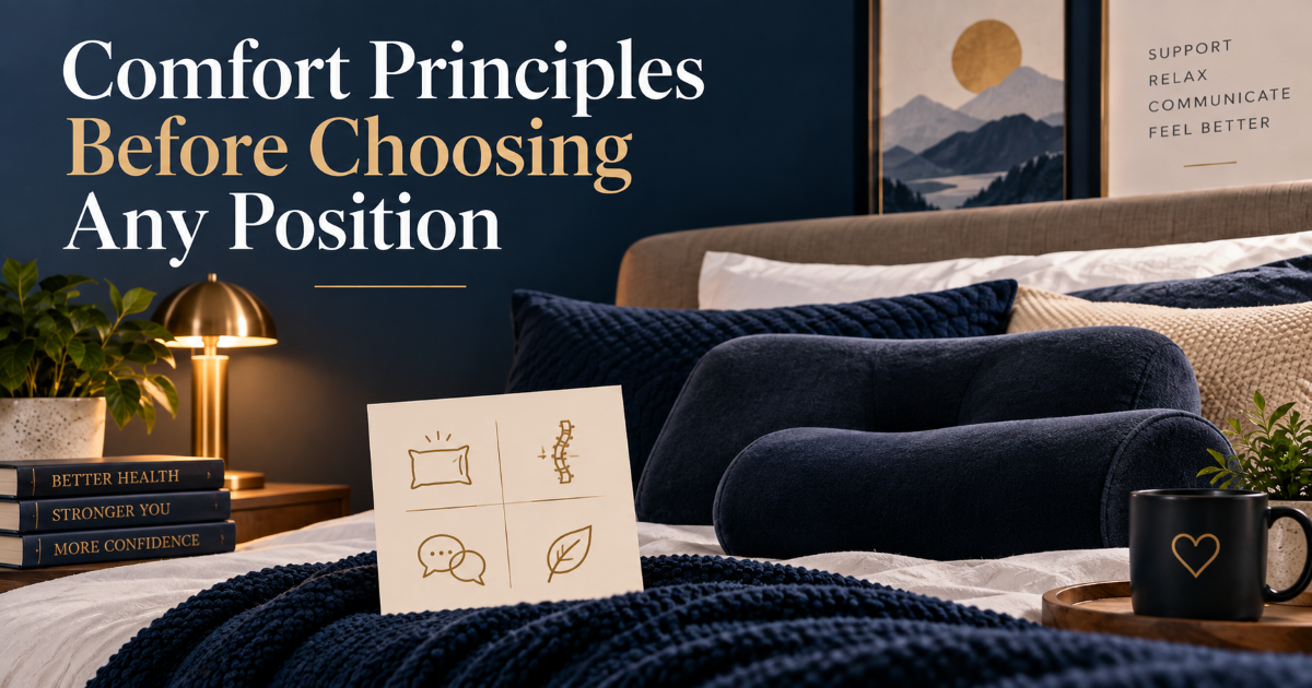 Comfort principles for intimacy including communication pacing body support and safe movement