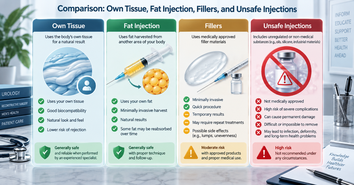 Comparison visual for fat transfer graft surgery fillers and nonmedical injections for penile enlargement