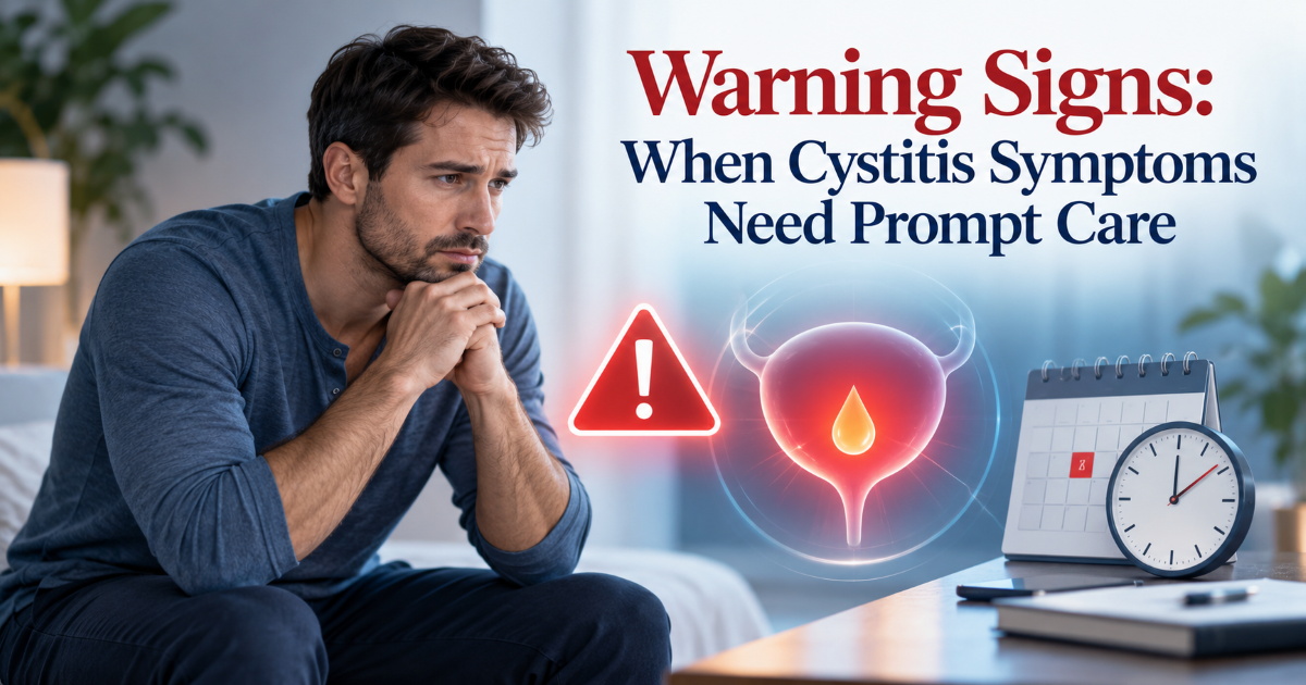Cystitis warning signs including fever back pain blood in urine vomiting and symptoms in men