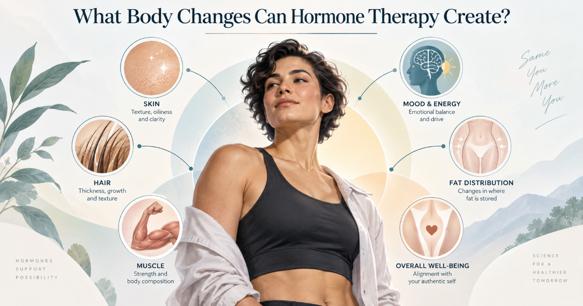 Body changes during hormone therapy with timeline expectations and safety monitoring