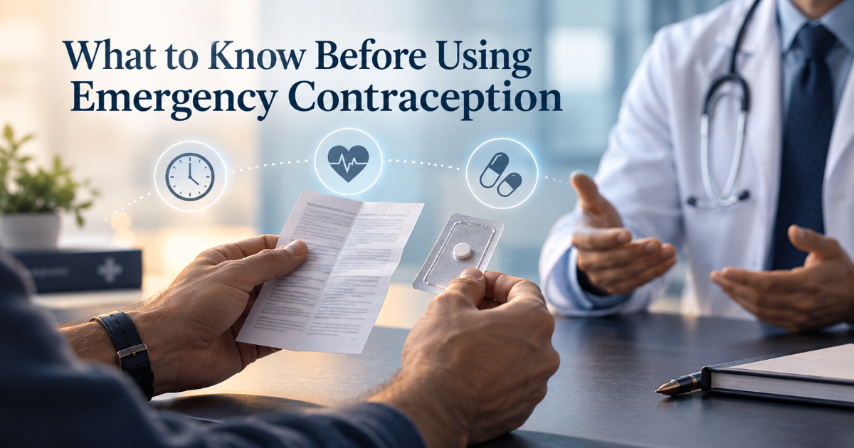 Emergency contraception safety checklist including timing medication choice STI risk and regular contraception planning
