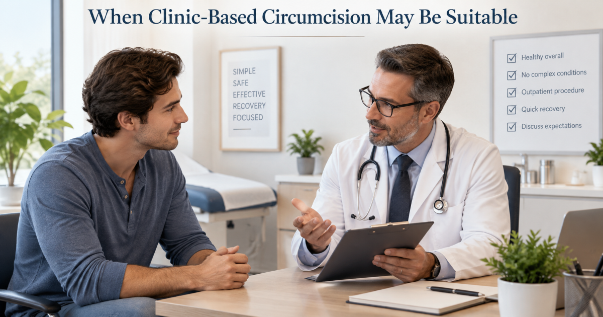 Specialized clinic consultation for adult circumcision planning and safety screening